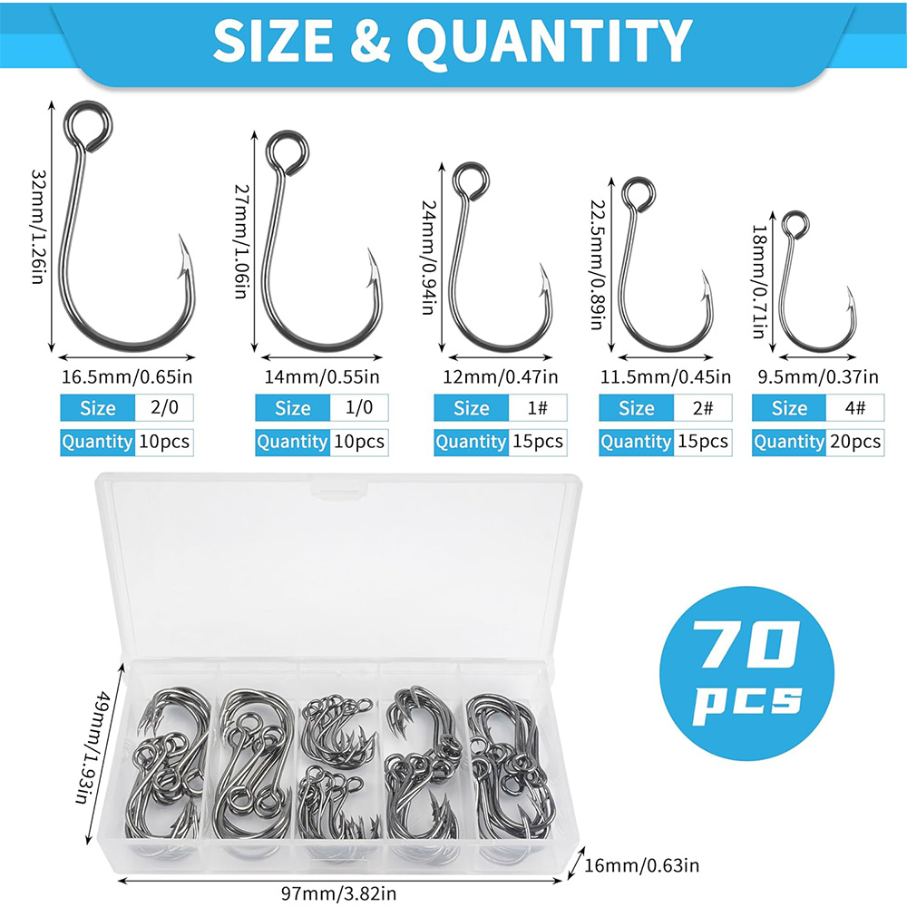 70Pcs 낚시 인라인 단일 후크 하드 미끼에 대 한  - Fishing Hook Assortment 리뷰 및 가격